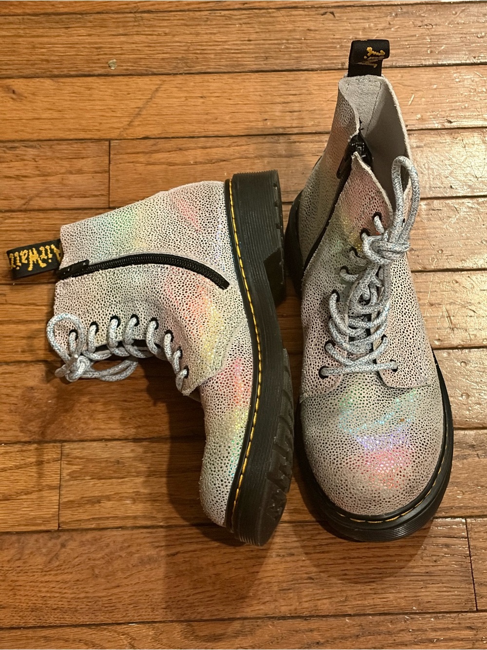 Dr. Martens Silver Holographic Lace-Up Boots size 4